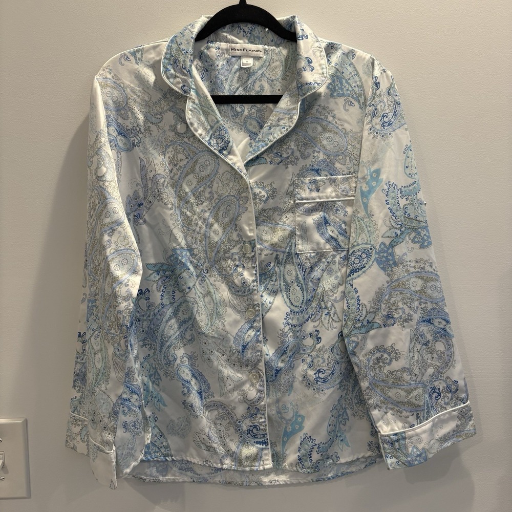 Miss Elaine Blue PAISLEY Brushed-Back Satin 2 Pice Pajamas Women's Medium